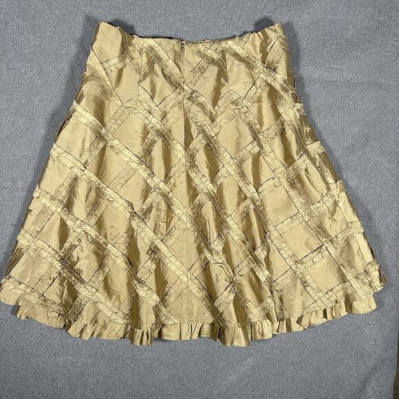 Nanette Lepore 100% Silk Ruffle Skirt Gold A-Line Boho Holiday Cocktail Party 6 - Picture 2 of 5